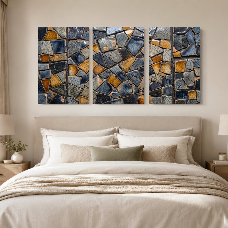 «Blue and Ochre», H 18 po x l 12 po x 3 pièces