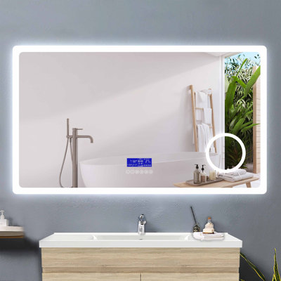 LED Mirror with Bluetooth Speaker and 3x Magnifier,Clock Display,Anti-fog,2 LED Colors,160x80cm