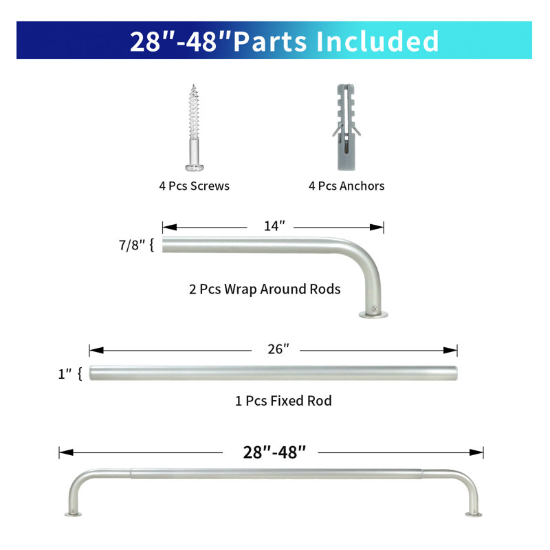 Tringle à rideau simple réglable de 1 po Aariel, 28 po à 48 po, Étain