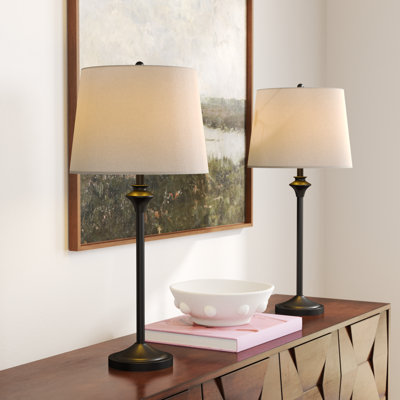 Lampe de table moderne en métal 26 "avec interrupteur à bouton et abat-jour en lin L chariot pour chambre à coucher de salon