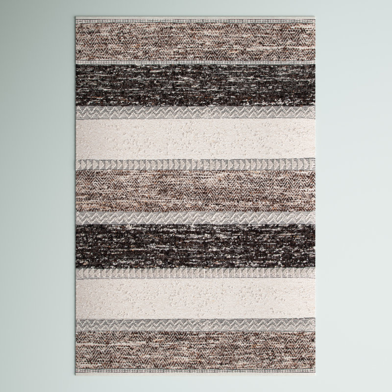 Ivory and Brown Wool Cotton Flatweave 4' x 6' Rug