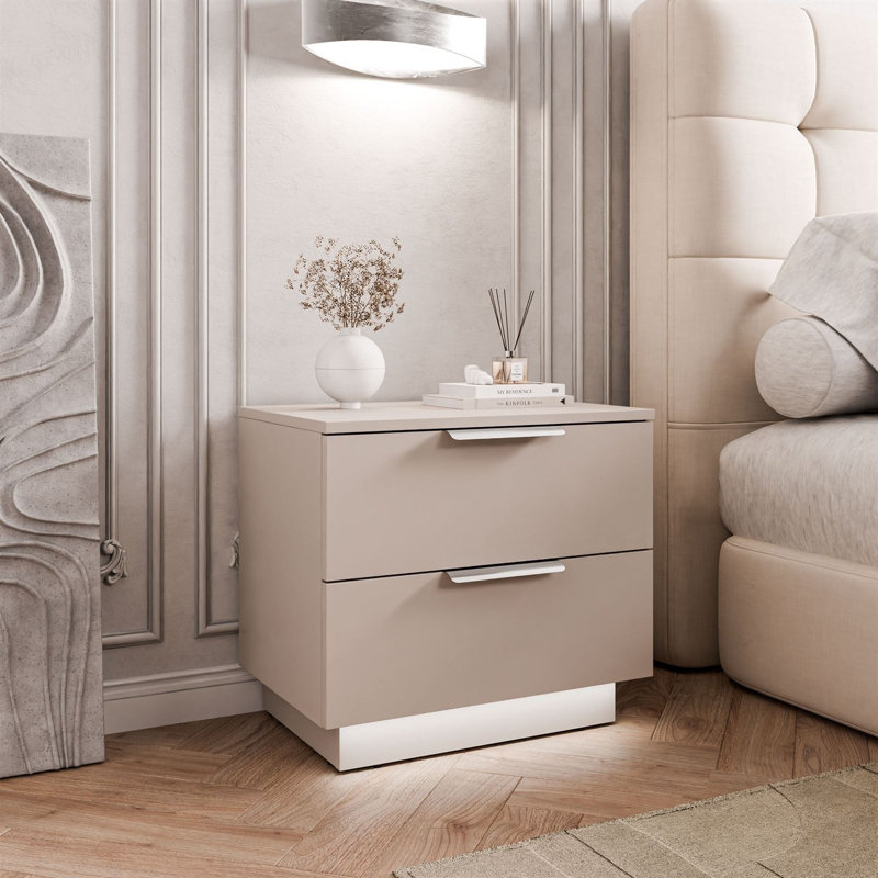 55cm W Bedside Table, Cashmire/Silver