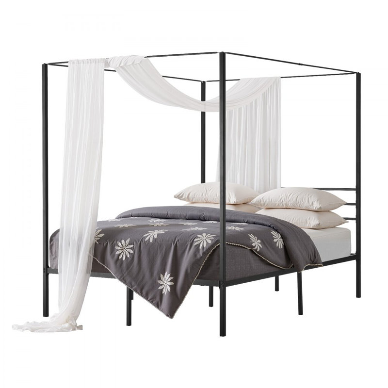 Queen Size Canopy Bed Frame Metal Canopy Bed with Four Posters Black, Queen