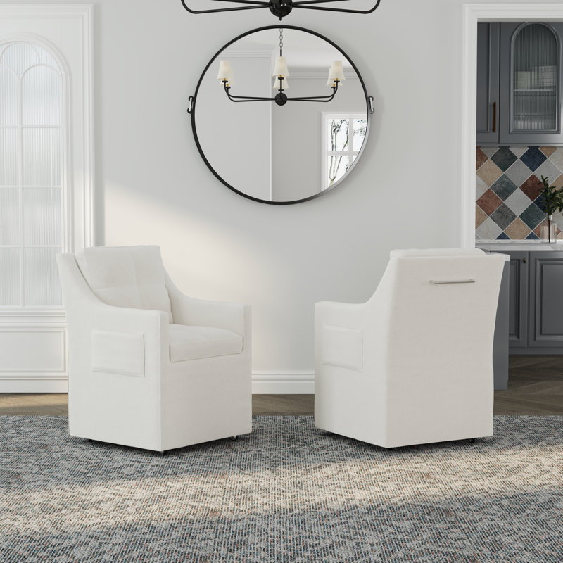 Chaises de salle à manger en lin avec accoudoirs rembourrés en tissu avec roulettes, 6