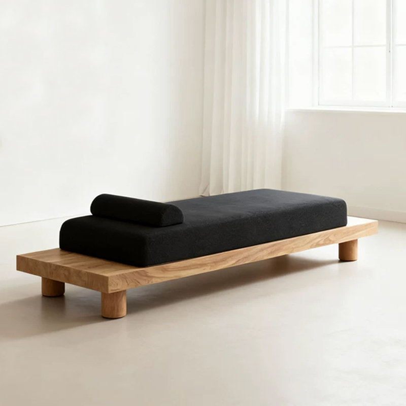 Banc rembourré en bois massif noir, H 16,54 po x L 70,87 po x P 19,69 po, Noir
