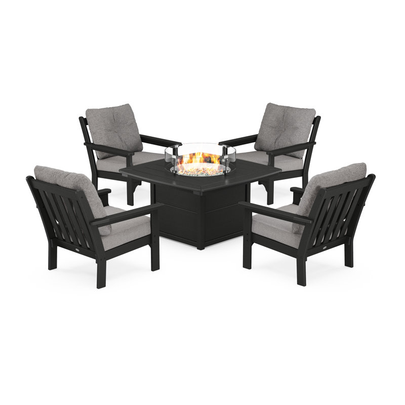 Vineyard 5-Piece Conversation Set with Fire Pit Table, Grey Revolution®