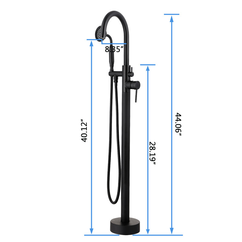 Robinet de baignoire autoportant avec finition noir mat - Deux poignées pour un réglage précis de la température Robinet de douche au sol 2,5 GPM