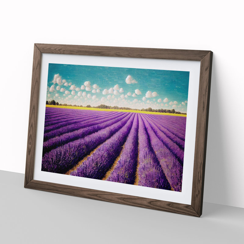 Dashing Lavender Flower Field - Framed Print, 46cm H x 64cm W x 2cm D, Walnut