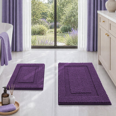 Ensemble de tapis de salle de bain en chenille violette, 2 pièces, 43 x 61 cm + 51 x 81 cm