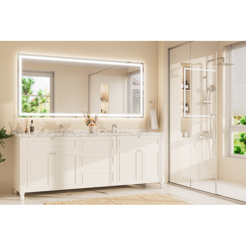 Miroir de salle de bain à DEL avant et rétro-éclairé, 3 lumières à intensité variable et miroir en verre trempé anti-buée