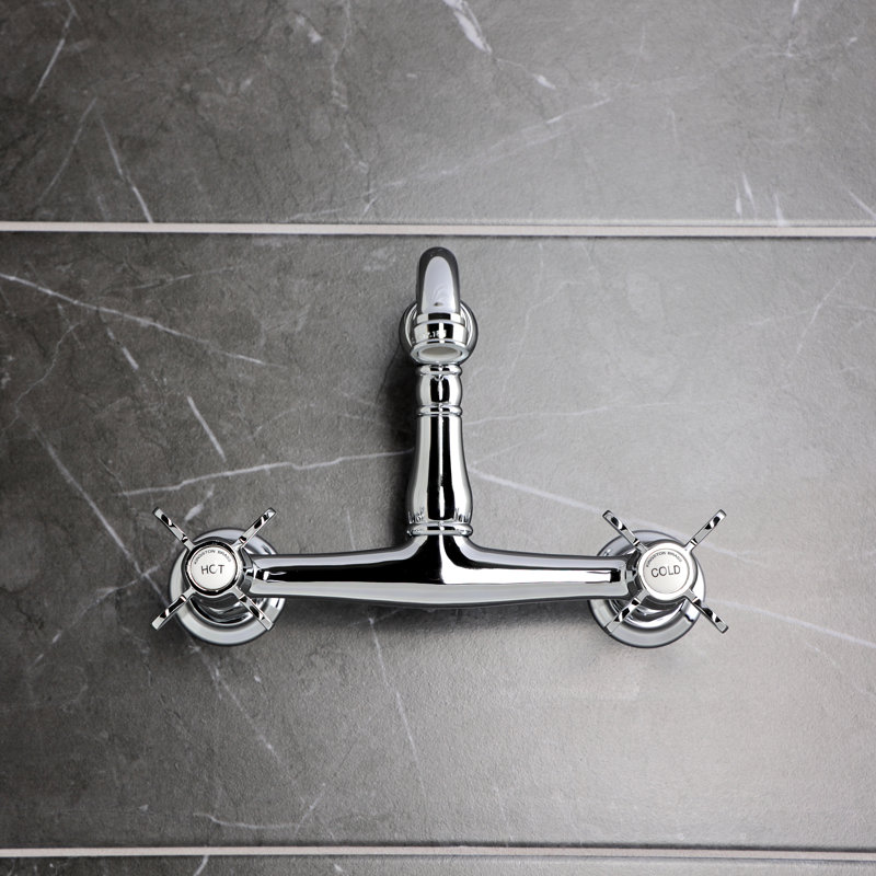 Kingston Brass Vintage Double-Handle 2-Hole Wall-Mount Bridge Kitchen Faucet, Polished Chrome