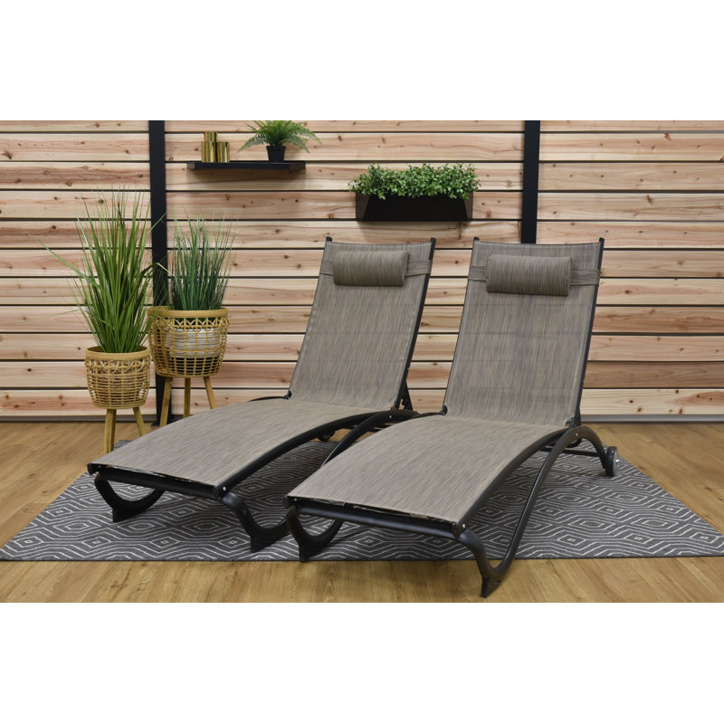 Vivere Denisia Stackable Aluminum Glendale Lounger Set Made with Premium Phifertex Fabric, Brown