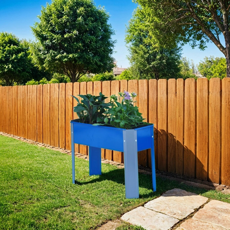 Metal Garden Bed Box:Large Size Ideal for Growing Vegetables & Flowers, Bleu / gris