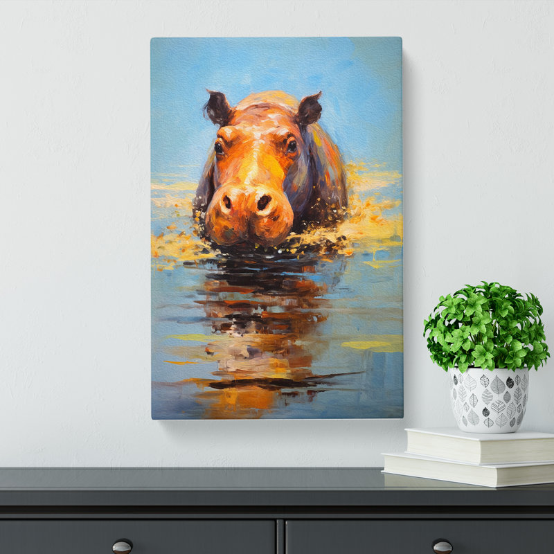 Hippo Impressionism - No Frame Print, 76cm H x 50cm W x 3cm D