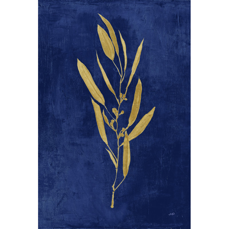 «Botanical Study I Gold Navy» par Julia Purinton - reproduction imprimée, H 18 po x l 12 po