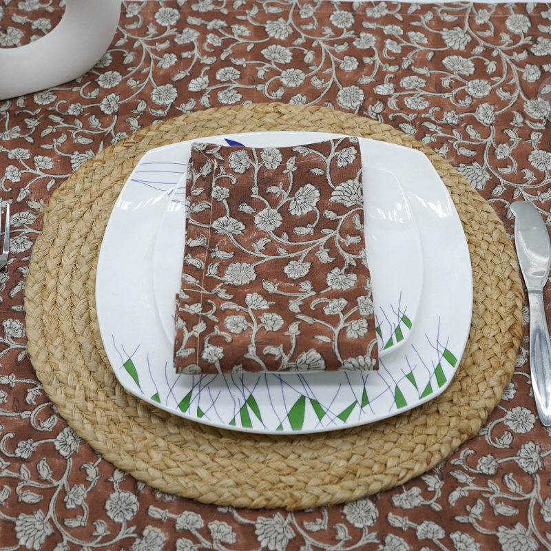 Fabdivine 18X18 Inch Handcrafted Print Napkin - Durable Perfect for Special Dining Moments - Himachal, Brown