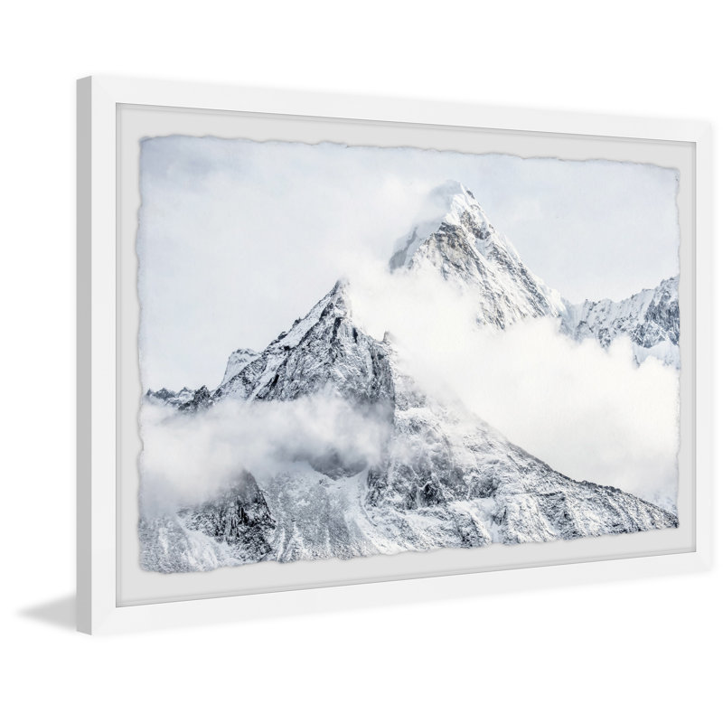 La montagne attend - peinture sur toile, L 36 po x H 24 po x P 1,5 po, Papier blanc avec cadre photo en coin fermé, Blanc