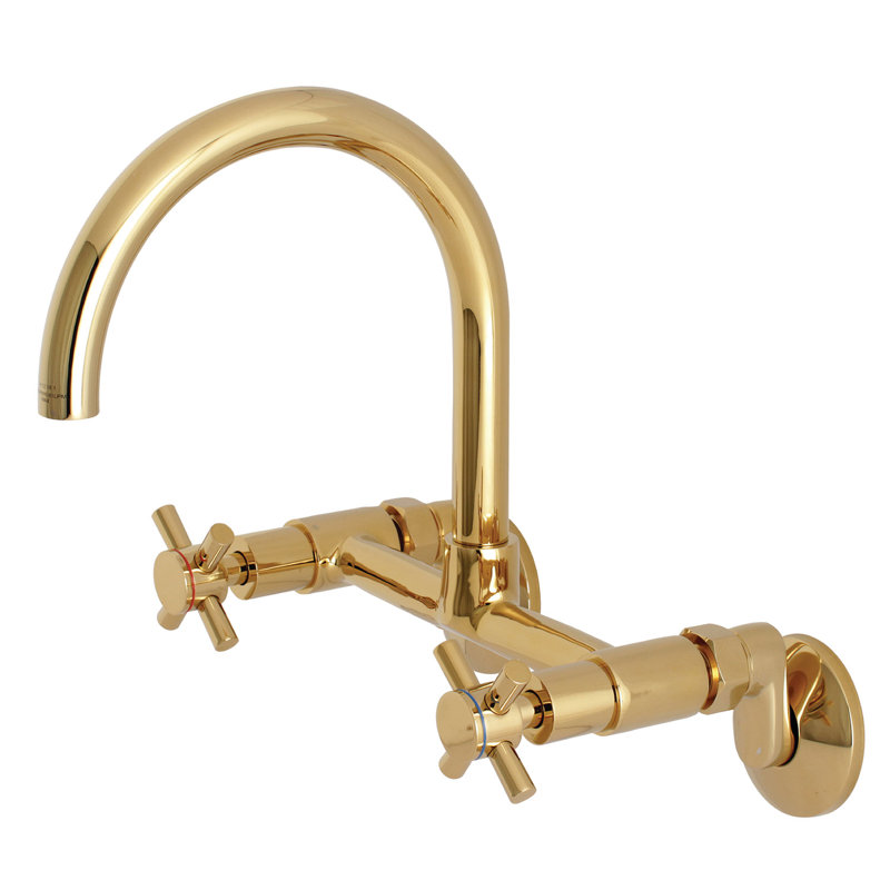 Kingston Brass Concord Double-Handle 2-Hole Wall-Mount Bridge Kitchen Faucet, Polished Brass
