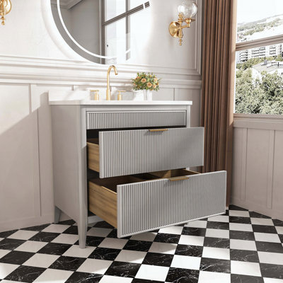 Freestanding Standard Single Vanity Bathroom Vanity With Engineered Marble Top
