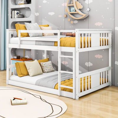 Full Over Full Bunk Bed with Sturdy Ladder and Safety Guardrails
