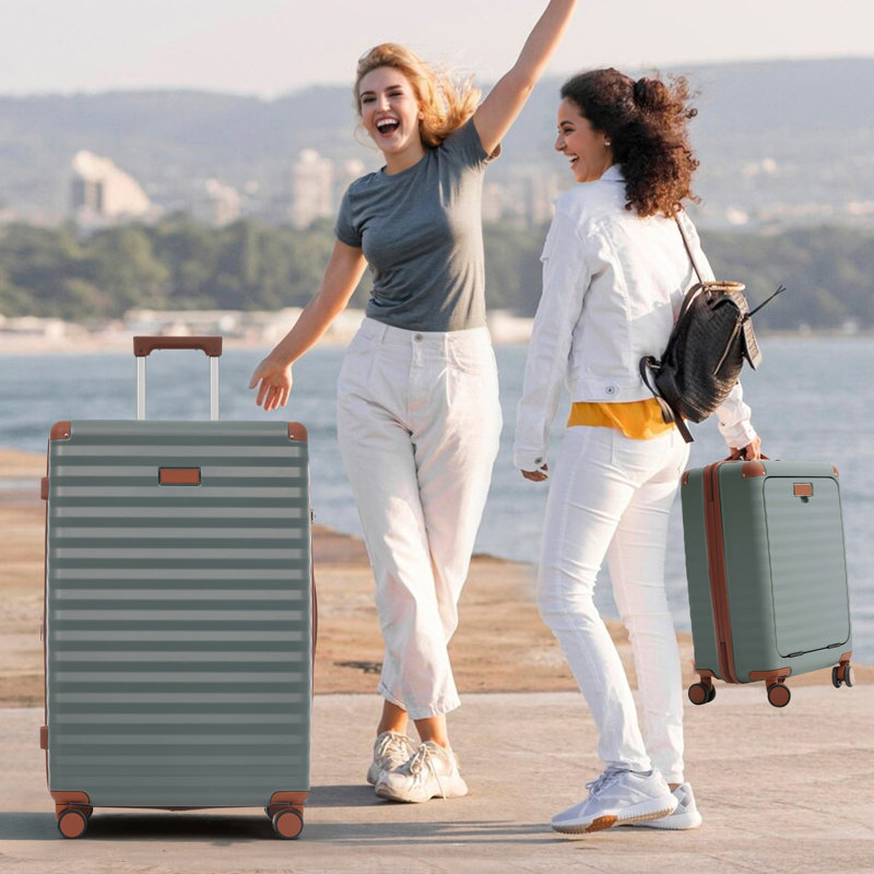 Ensembles de bagage 5 pièces avec ouverture frontale, valise de transport extensible rigide avec roulettes pivotantes, sac de rangement pour porte-gobelet et verrou USB