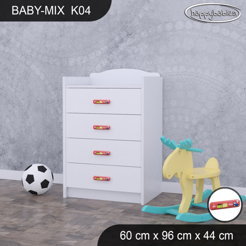 Baby Mix Kids 4 - Drawer Dresser, White/Red