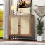 Buffet 2 portes en noyer et rotin - Petite armoire de rangement moderne de style Mid-Century pour la cuisine, le salon et la salle à manger-2011726587-2011726584