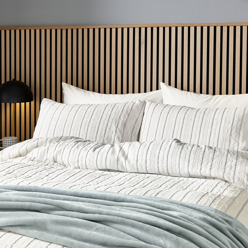 Waffle Stripe Duvet Cover Set, Kingsize Duvet Cover + 2 Pillowcases, Grey Striped