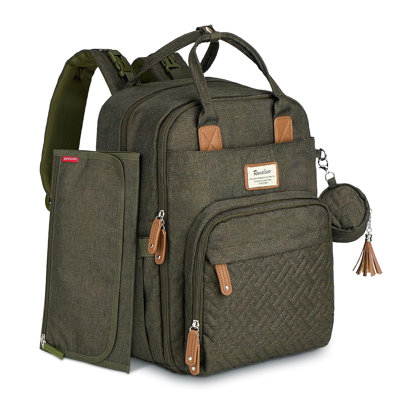  Large Diaper Bag Backpack, Waterproof Baby Travel Pack With Changing Pad & Stroller Straps, Clay