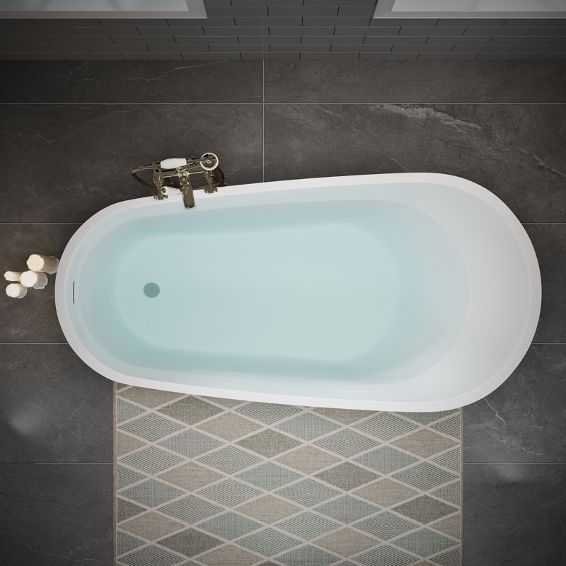 60" x 29.53" Acrylic Freestanding Bathtub, Deep Soaking Bathtub with Pop-up Drain & Integrated Overflow for Bathroom Spa, Glossy White