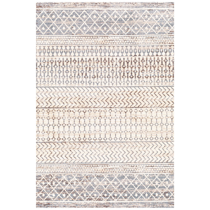 Tapis intérieur beige et bleu Bimlesh Boho Tribal pour chambre à coucher et salon, Rectangle 8 pi x 10 pi