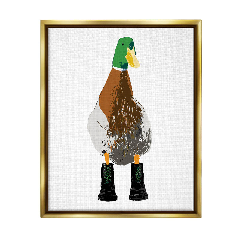 Portrait de canard colvert portant des bottes par Kamdon Kreations - peinture sur toile, H 21 po x l 17 po x P 1,7 po