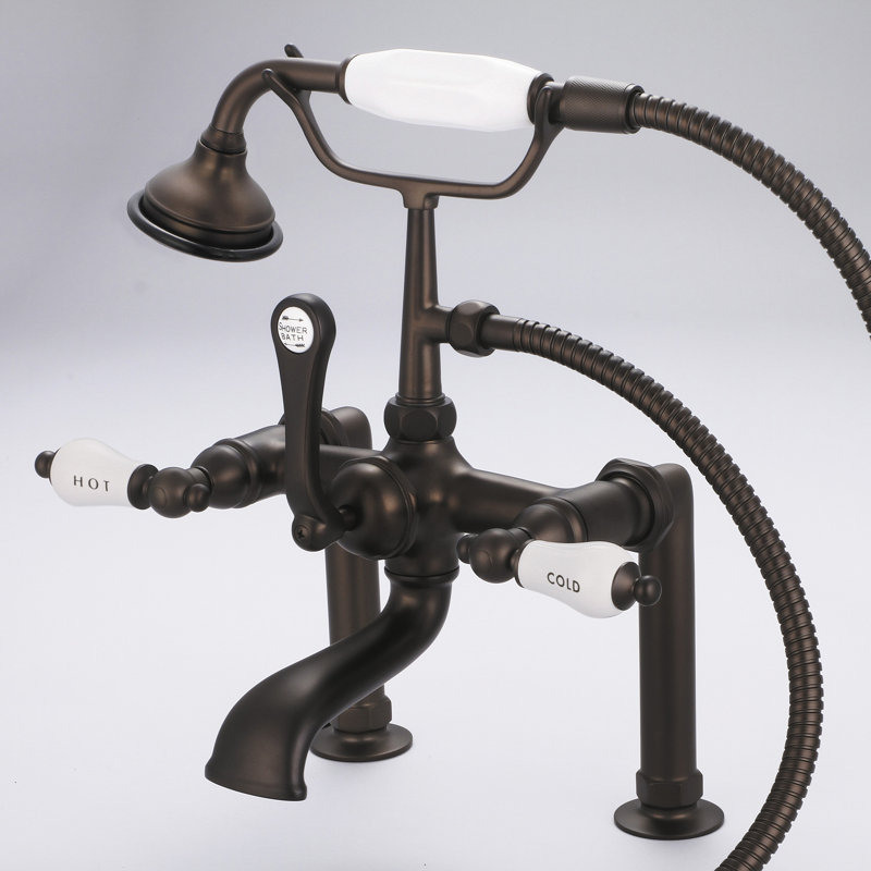 Stonington Deck Tub Spout, Oil Rubbed Bronze, Hot and Cold Labeled Porcelain Lever Handles