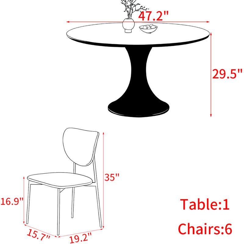 Ensemble de table ronde en bois massif de style américain, H 29,5 po x L 47,2 po x l 47,2 po