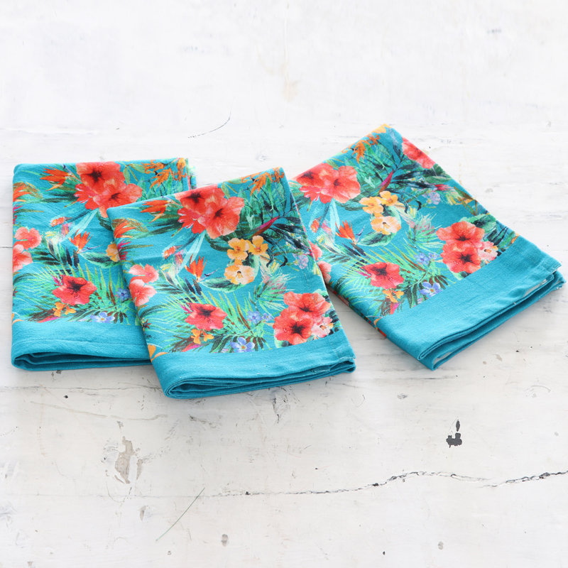 Essuie-mains en coton fait à la main à motif floral (ensemble de 3)