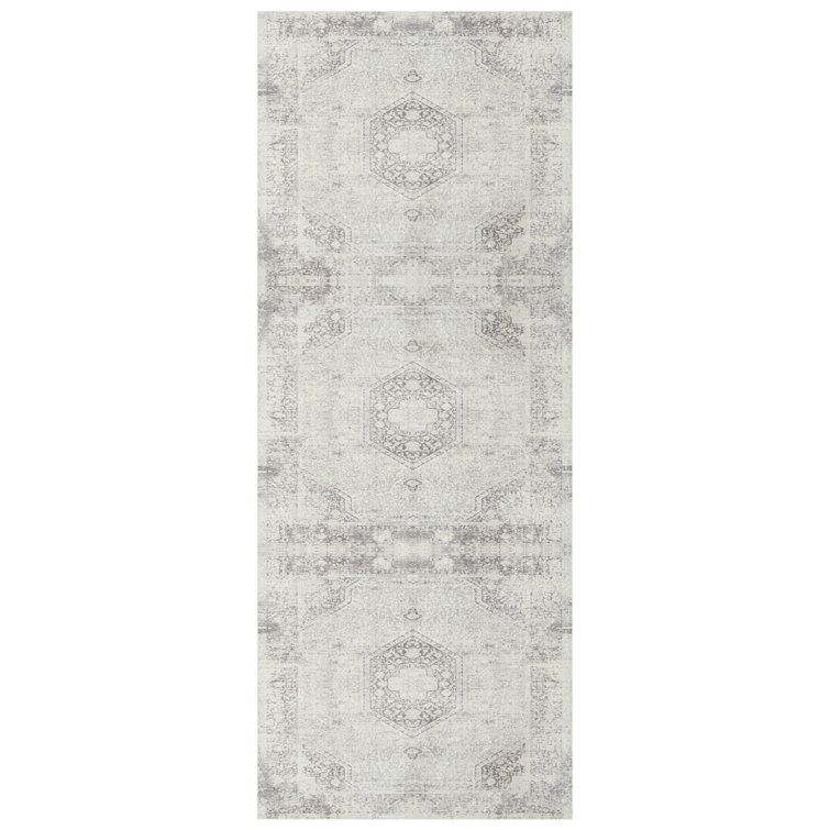 Machine Washable Traditional Oriental Gray/Ivory Waterproof Rug