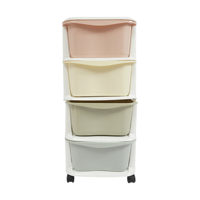 4 Drawer Storage Drawer with Wheels, White/Pink/Yellow/Green/Blue