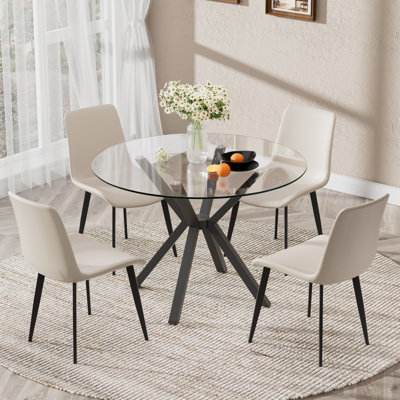 Modern Round Glass Top Pedestal Dining Set