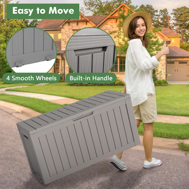 Gray Resin Lockable Deck Box with Wheels, 72 Gallon Capacity