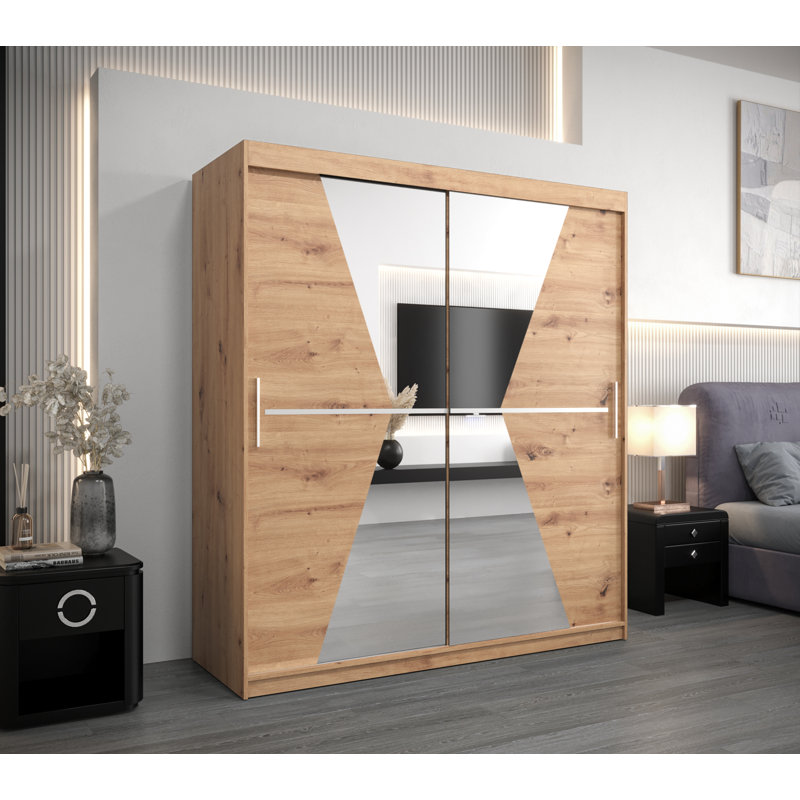 Amaiah 2 Door Manufactured Wood Wardrobe, 200Cm H x 180Cm W x 62Cm D, Oak Artisan