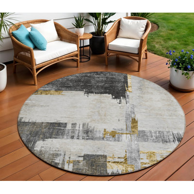 Tapis d'intérieur rond lavable abstrait gris et brun clair 8 pi