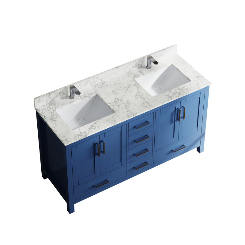 Meuble-lavabo 59 po avec lavabo double et trou pour robinet 59 po Premium, Bleu