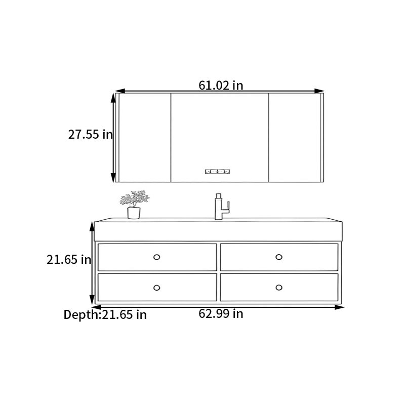 Middle ancient style intelligent bathroom cabinet, Noyer, H 21,65 po x l 62,99 po x P 21,65 po