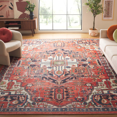 Tapis en coton / chenille Wyneken lavable à la machine en rouille / bleu marine