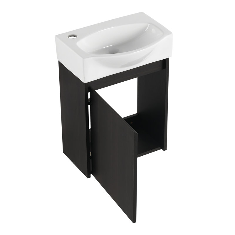 Meuble-lavabo de 15,94 po Black American Design - Armoire murale en bois d'ingénierie avec lavabo en céramique facile à nettoyer et rangement peu encombrant