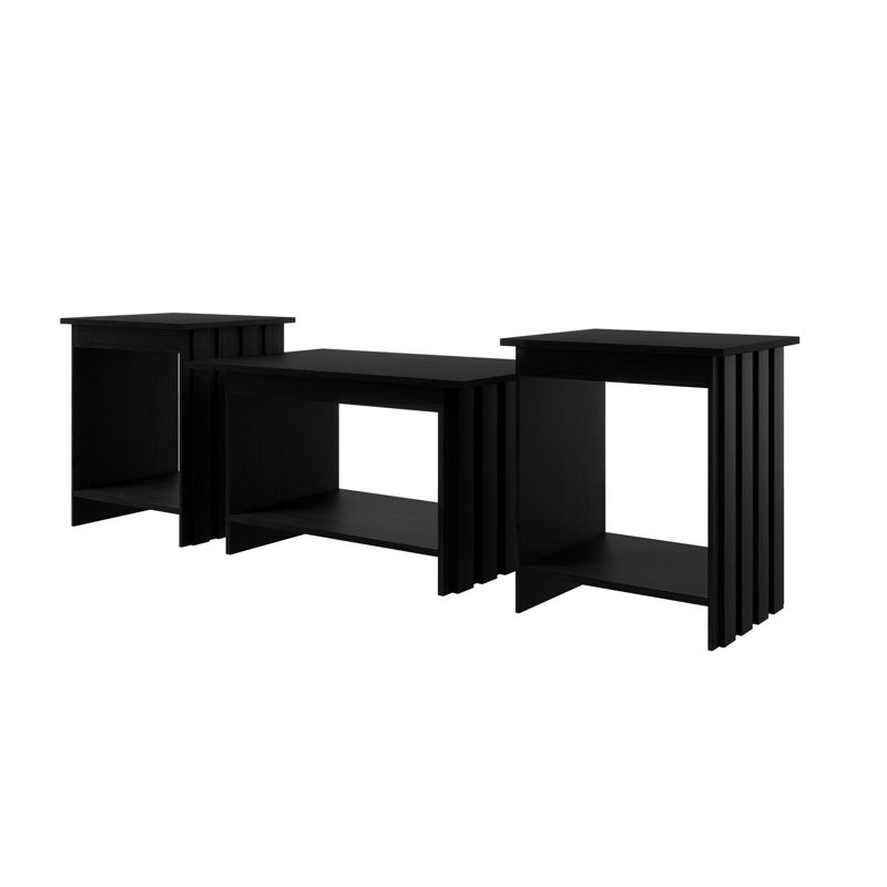 Ensemble de 3 tables basses et tables de bout avec pieds inclinés en noir, Noir