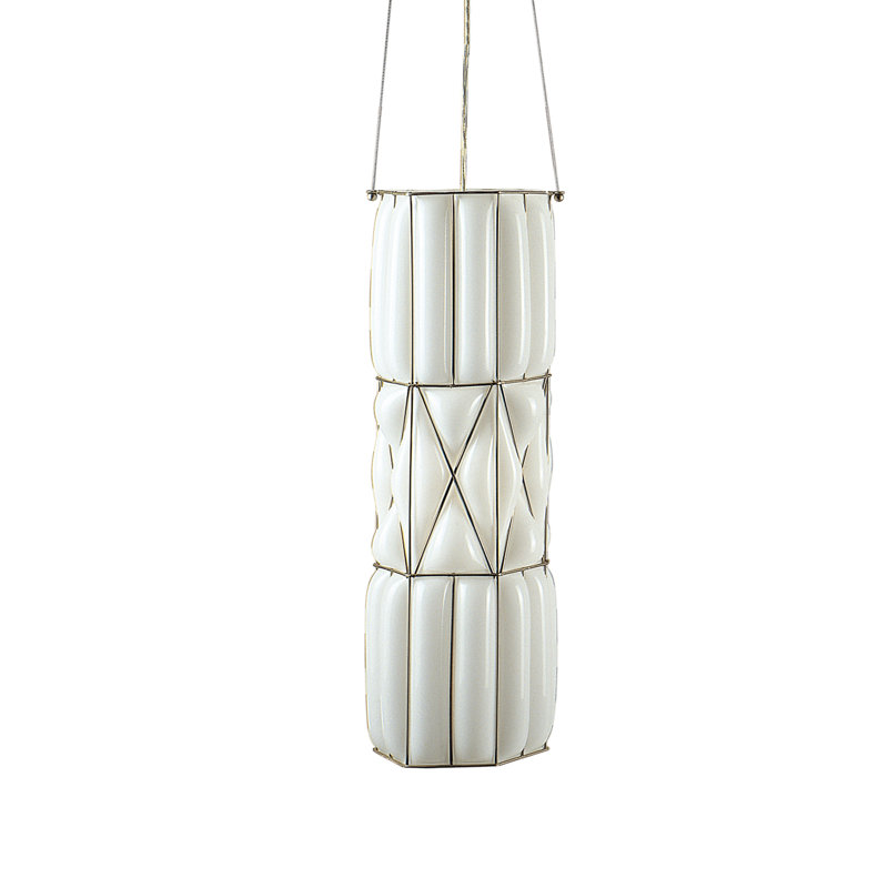 1 - Light Dark Steel Cylinder Pendant, Milky White