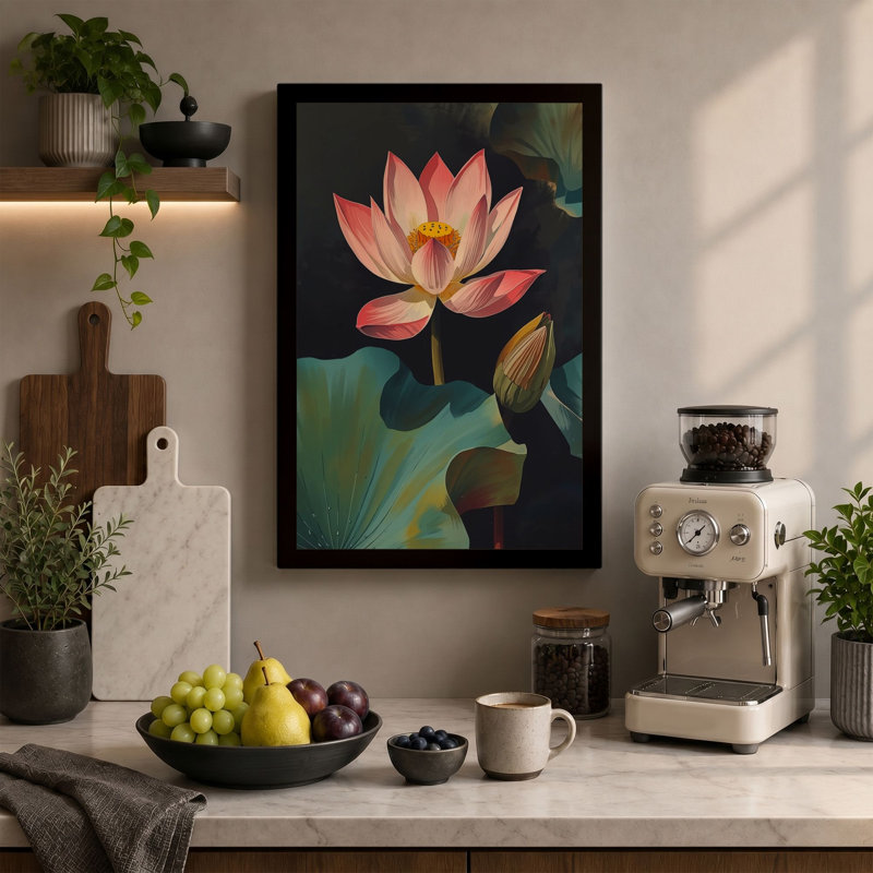 Lotus Bloom Botanical - Wrapped Canvas, 30x20 - 76.2 x 50.8 cm, Terracotta Border
