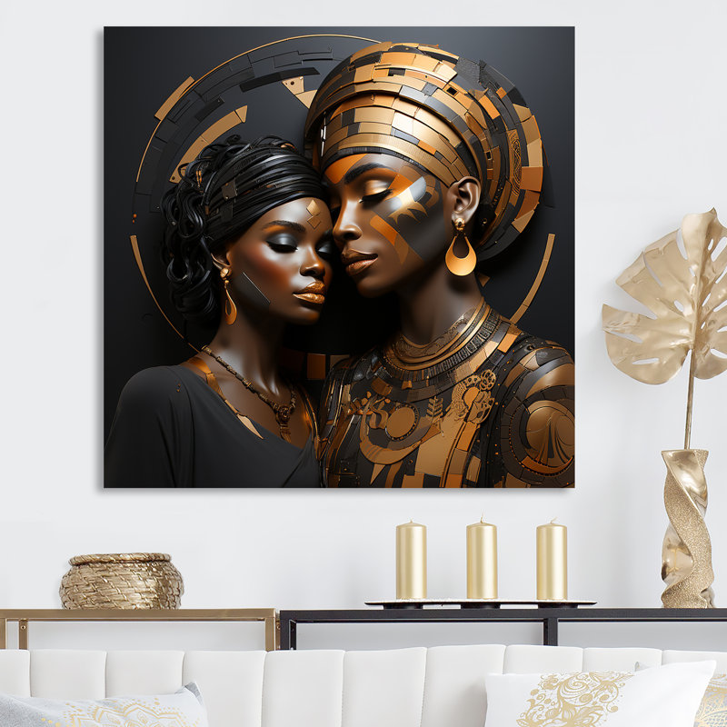 Cubisme noir et doré, mère africaine IV - art mural afro-américain, Toile tendue, 30" H x 30" W