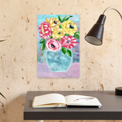 Happy Blooms In Vase by Jasmine Goodwin - Wrapped Canvas Print